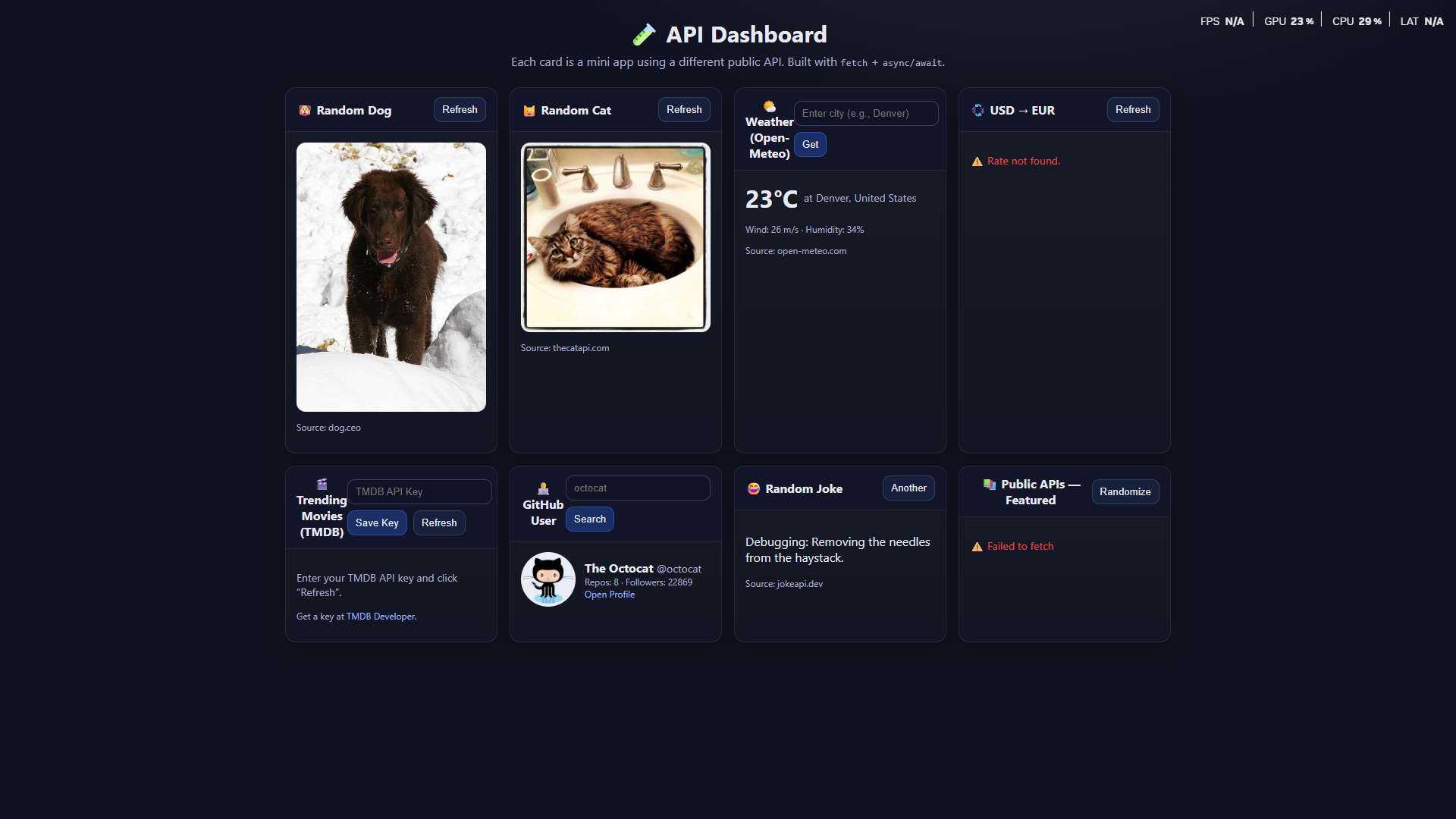 API Dashboard preview